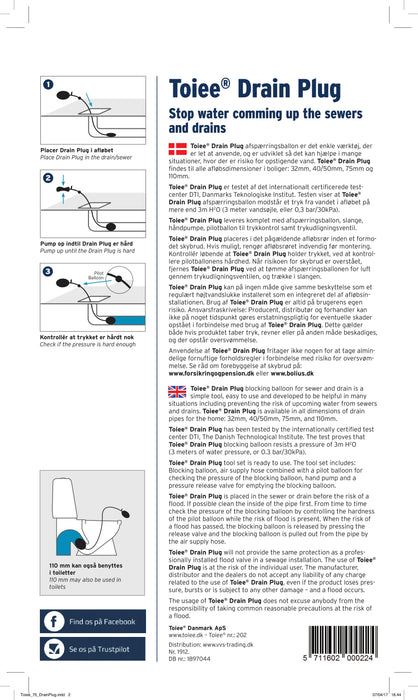Toiee Drain Plug (drain plug for safeguarding against cloudburst) - (75 mm)
